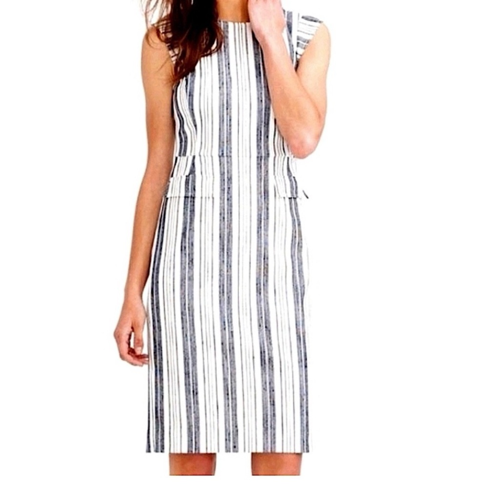 J. Crew PATCH-POCKET SHEATH DRESS IN STRIPED TWEED